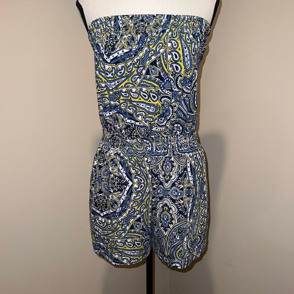 Soma Strapless Shorts Romper Plaza Paisley Indigo Optional Straps Size S - Picture 4 of 12